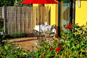 Auf der Terrasse inmitten der Rosen ...